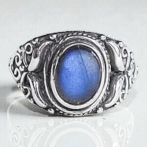 Sterling Silver 925 Labradorite Ring Iridescent Vintage Scrolled Size 5.5